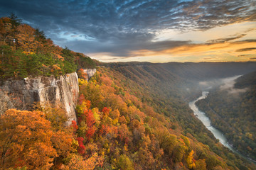 New River Gorge, West Virgnia, USA autumn morning lanscape at the Endless Wall.