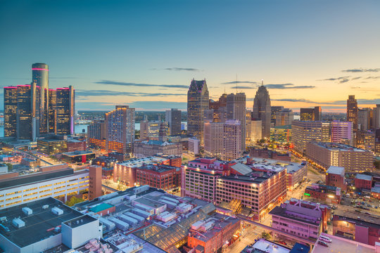 Detroit, Michigan, USA Downtown Skyline at Dusk