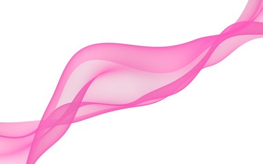 Abstract pink wave. Bright pink ribbon on white background. Pink scarf. Abstract smoke. Raster air background. 3D illustration