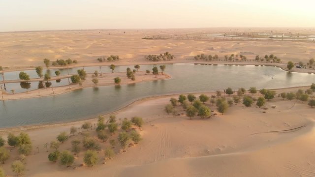 aerial view of Al Qudra desert and lakes