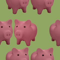 Pattern with pink  pig bank.