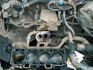 front part of car opened hood without engine