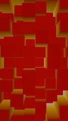 Abstract red elegant cube geometric background. Chaotically advanced rectangular bars. 3D Rendering, 3D illustration