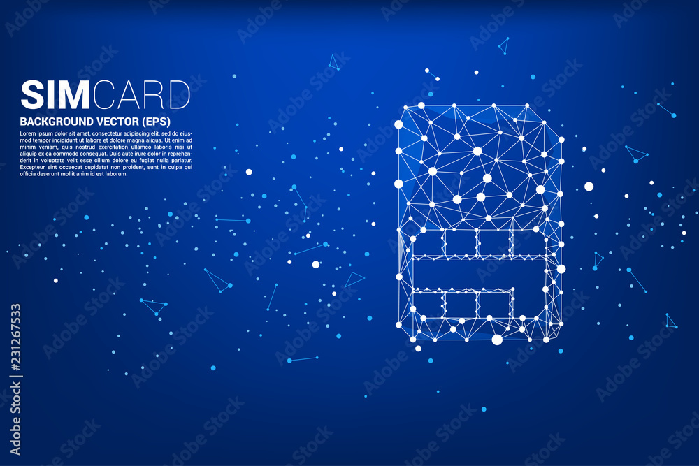 Aufkleber Vector Polygon dot connect line shaped sim card icon. Concept for mobile sim card technology  and network.