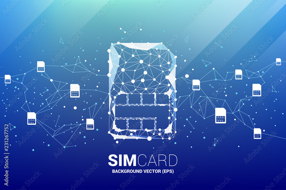Aufkleber Vector Polygon dot connect line shaped sim card icon. Concept for mobile sim card technology  and network.