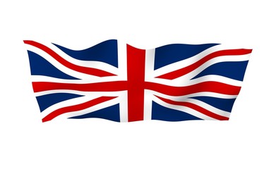 Waving flag of the Great Britain. British flag. United Kingdom of Great Britain and Northern Ireland. State symbol of the UK. 3D illustration