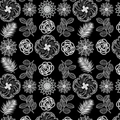 floral repeating pattern in black and white