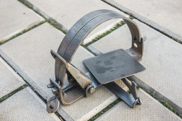 One iron trap lying on stone floor