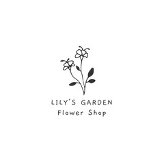 Vector hand drawn floral logo template in minimal style.