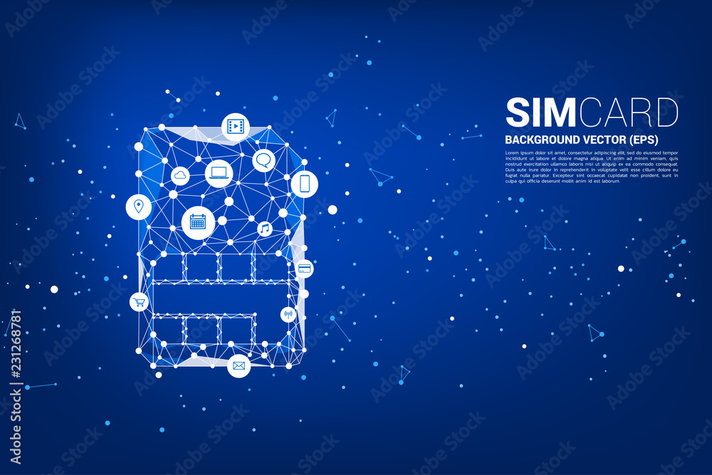 Aufkleber Vector Polygon dot connect line shaped sim card icon with functional icon. Concept for function of mobile sim card technology  and network.