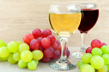 Grape and wine on the table
