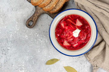 Borsch - Traditional Ukrainian / Russian soup on light background