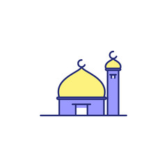 Simple small blue mosque in rounded line illustration