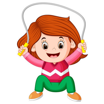 happy girl humping exercising with skipping rope