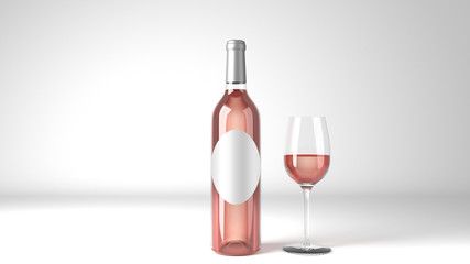 Rose Wine Bottle Oval Label Mockup 3d Render