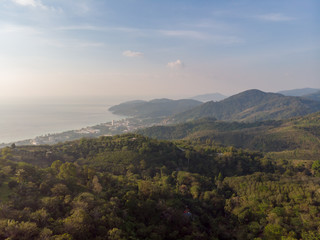 Naklejka premium forest mountain and sea aerial view