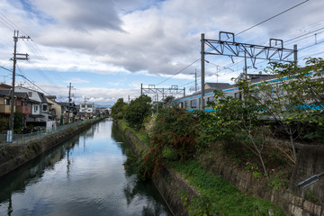 Fototapeta na wymiar railroad and canal in kyoto