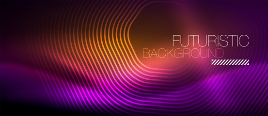 Neon glowing lines, magic energy space light concept, abstract background wallpaper design