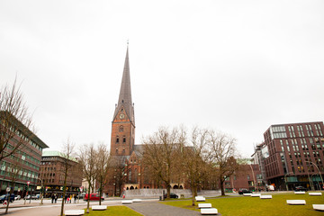 Saint Peter church in a cold rainy early spring day