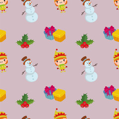 cute christmas pattern with snowman flat style