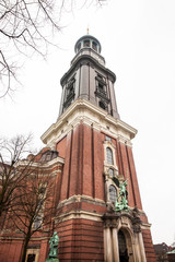 Saint Michael Church in Hamburg in a cold rainy day of early spring