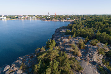 Over the rocky coast of the Hanko peninsula on a sunny summer day. Southern Finland