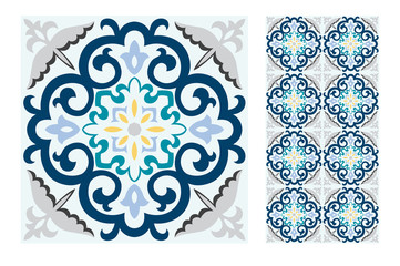 tiles Portuguese patterns antique seamless design in Vector illustration vintage