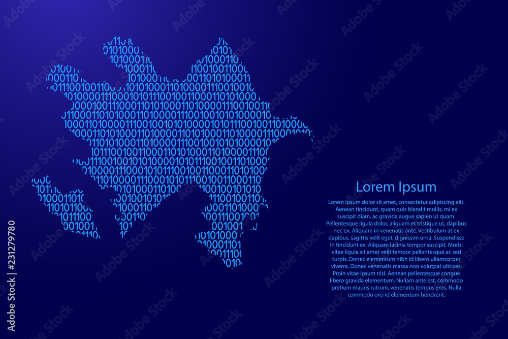 Fototapete azerbaijan map abstract schematic from blue ones and zeros binary digital code with space stars for 