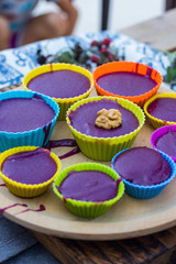 Pelamushi - Gerogian traditional sweet dessert. Cooked porridge with condensed grape juice, corn and white flour, walnuts. Also called tatara in silicone pie tin. 