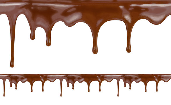 liquid chocolate dripping from cake on white background with cli