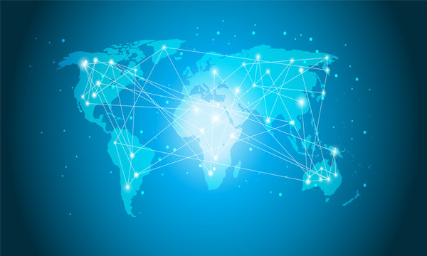 Technology World Map, Global Media Tranfer, Connection Concept Digital Network Design For Website, Vector Illustration