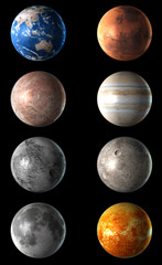 Realistic 3D Detailed Planet Set on Black Background. 3D illustration - obrazy, fototapety, plakaty