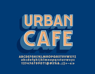 Vector Bright Logo Urban Cafe. Stylish 3D Alphabet Letters, Numbers and Symbols.