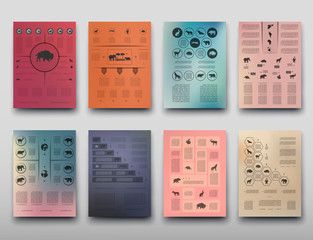 Poster infographics wild animals on a blurry background in an abstract style