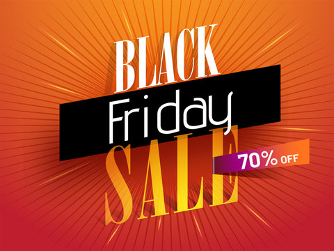 Advertising banner or poster design with 70% discount offer for Black Friday Sale.