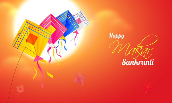 Colorful kites background for makar sankranti Vector Image
