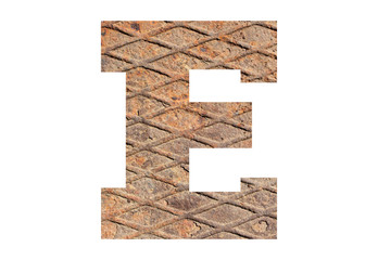 Fototapeta premium Letter E – with rusty metal texture on white background