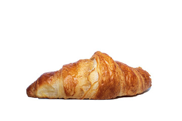 closeup fresh baked butter croissant isolated on white backgroundn white background