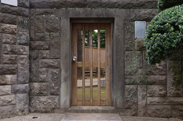 sidewalk by street wall & door