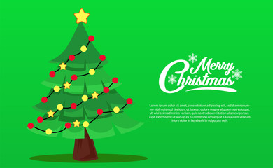 Naklejka na ściany i meble Christmas card banner template with tree decoration and green background