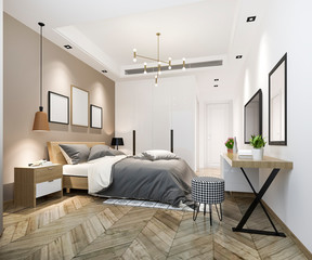 3d rendering beautiful luxury bedroom suite in hotel with tv