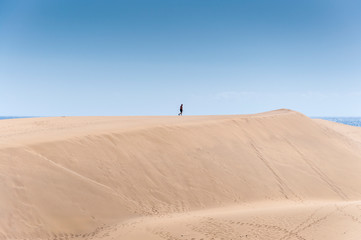 Fototapeta na wymiar Coastal dunes in Maspalomas beach, in Maspalomas, Gran Canaria Island, Canary Islands, Spain, on February 19, 2017