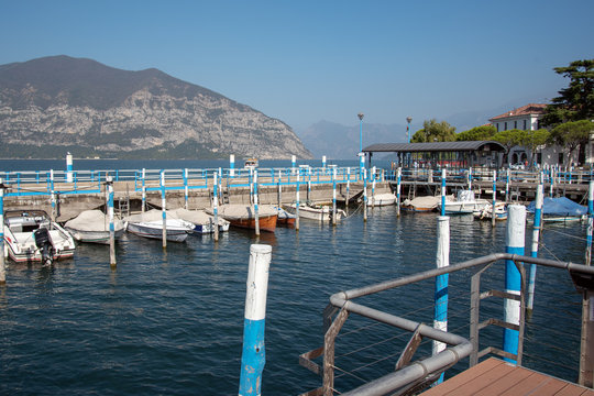 Iseo lake coast in Iseo city, Italy.