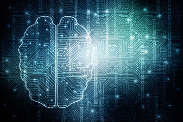 2d illustration Concept of thinking, background with brain, Abstract Artificial intelligence. Technology web background
