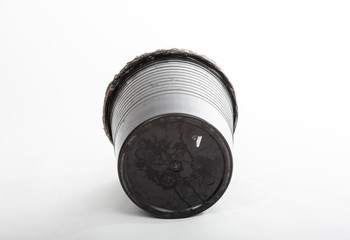 Empty black trash can isolated bottom view