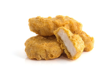 Fried chicken nuggets isolated on white