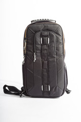 Black traveler backpack isolated