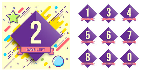 Badge with number of days left for sale or promotion banners or stickers. Vector design template.
