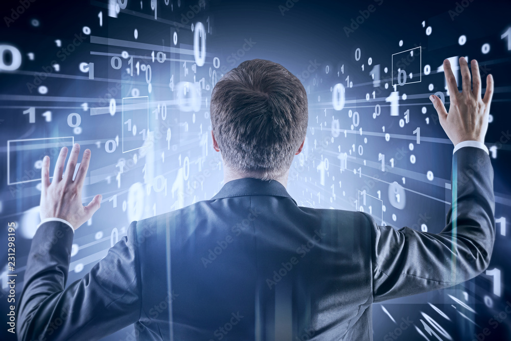 Poster businessman using binary interface
