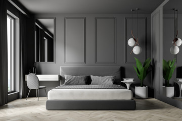 Gray wall bedroom interior